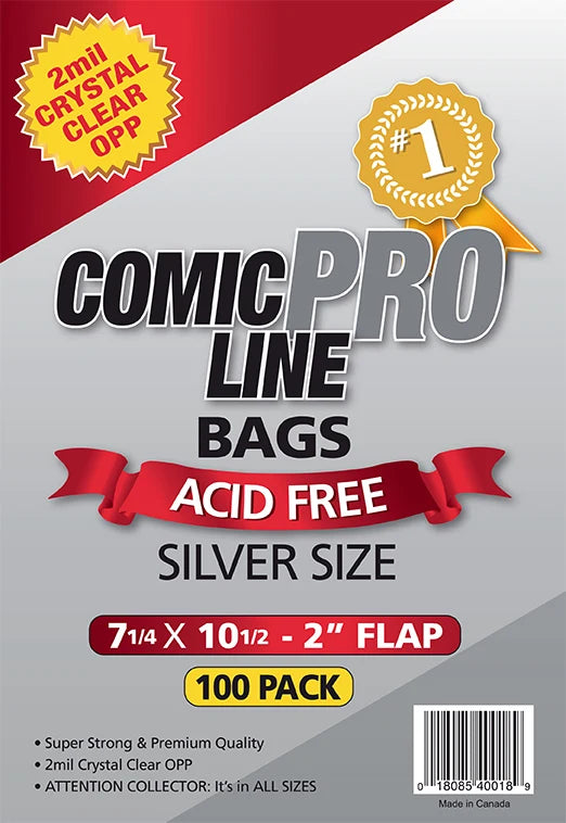 Comic Pro Line - Silver Age Size Bags: 7 1/4 x 10 1/2 - 2 inch Flap