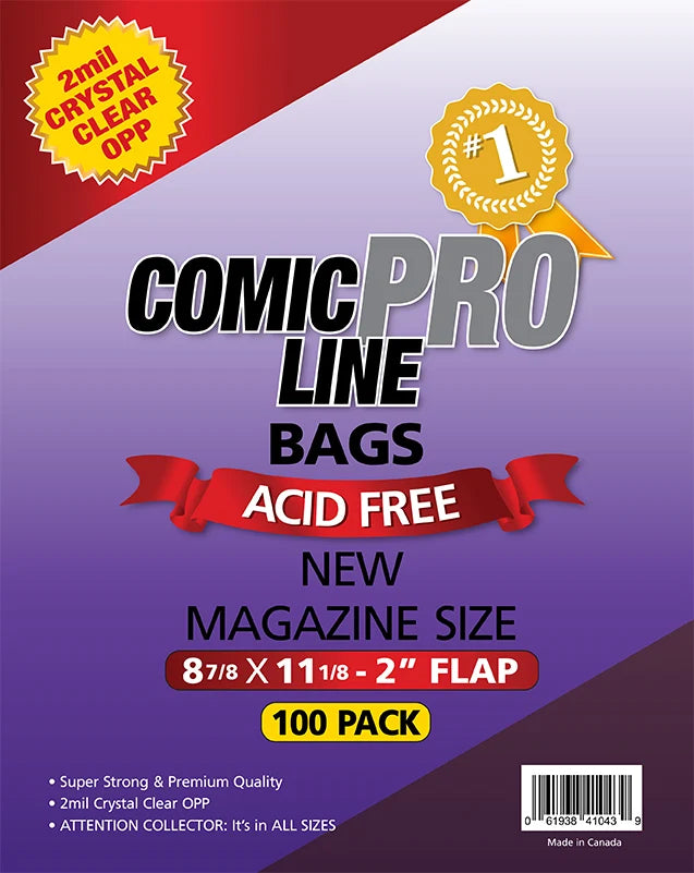 Comic Pro Line - New Magazine Size Bags: 8 7/8 x 11 1/8 - 2 inch flap