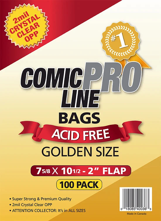 Comic Pro Line - Golden Age Size  Bags: 7/5/8 x 10 1/2 - 2 inch Flap