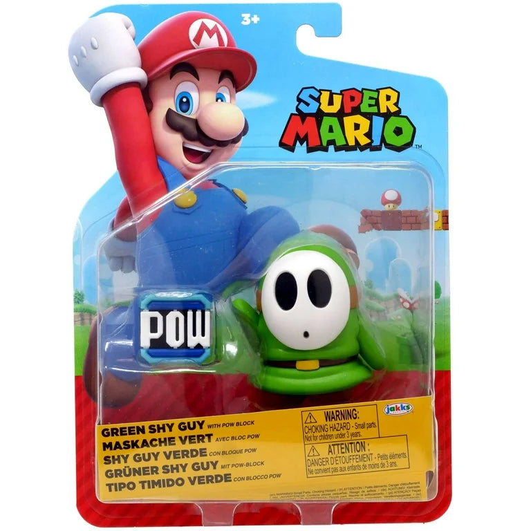 Jakks - World of Nintendo Wave 40 Green Shy Guy Action Figure (with POW Block)